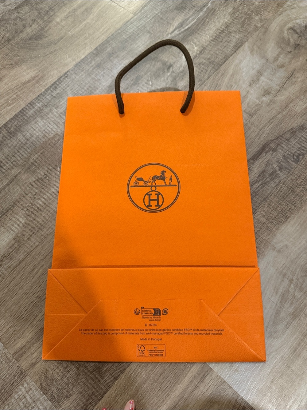 Hermes Orange Shopping Bag with Brown Cord Handle - Picture 2 of 7
